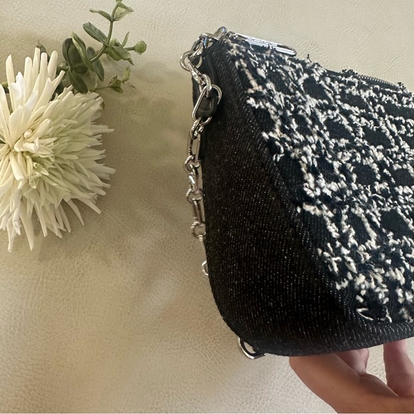 NWT MICHAEL KORS Empire Medium Frayed Denim Chain-Link Pochette Shoulder Bag - Picture 10 of 12